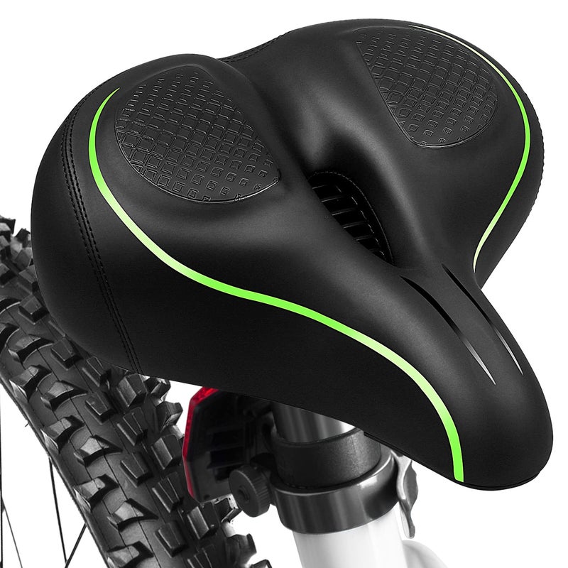 MSDADA Oversized Bike Seat for Men Women Comfort, Wide Bicycle Seat Cushion with Dual Shock Absorption, for Stationary, Exercise, Indoor/Outdoor, Mountain, and Road Bikes, Accessories for Bikeï¼ˆGreenï¼‰ - Image 1
